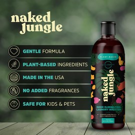 Naked Jungle Plant-Based Liquid Odor Eliminating Laundry Booster for Strong Odors, No Added Fragrances, Vegan Formula, 24oz