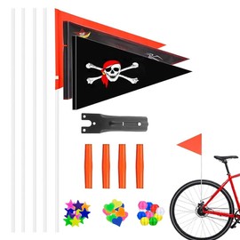 YUZHEDM Pack of 3 Reflective Bicycle Flag Bicycle Safety Flags Waterproof Pennant Reflective Bicycle Flag + Colourful Bicycle Spoke Beads Decorations High Visibility Outdoor Cycling