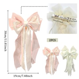 FOSDICK 2 PCS Haarspange mit Schleife, Haarschleifen Für Damen Und Mädchen Mit Großer Schleife 30cm Aus Polyester Weiß Rosa für Hochzeit Party Alltag