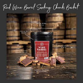 Midwest Barrel Company Red Wine Barrel BBQ Smoking Wood Chunks for Smoker (Bucket) 1-4 Inch Large Wood Chunks for Smoking Meat - BBQ Accessories for Grills and Smokers