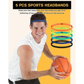 Tumurup Sports Hair Band Thin for Boys - Pack of 5 Elastic Hair Bands Kids & Sports Headband, Non-Slip & Breathable for Football, Running, Yoga