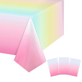 Ethanberg 3 Pack Pastel Rainbow Plastic Tablecloths, Pastel Disposable Table Covers Rainbow Party Decorations for Birthday, Wedding, Party, Picnic, Baby Shower Decorations, 54 x 108 Inch