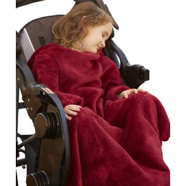 Slanket Stroller Blanket for Babies & Toddlers - The Stroller Wearable Fleece Baby Blanket w/Sleeves, Foot Pocket & Hand Covers - Soft Baby Blanket for Girls & Boys - Large, 33 x 34”, Ruby Wine