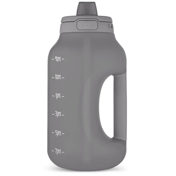 Ello Hydra 64oz Half Gallon Water Jug with Handle and Motivational Time Markers for All Day Hydration, Plastic Reusable Water Bottle with Straw and Locking, Leak Proof Lid, BPA Free, Grey