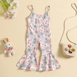 YOKJZJD Toddler Baby Girl Easter Outfit Rabbit Sleeveless Romper Jumpsuit Overalls Bunny Bell Bottom Pants Leggings (Pink, 12-18 Months)