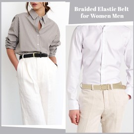 JASGOOD 2 Pack Ladies Braided Elastic Belts Casual Women Elasticated Canvas Woven Belts for Jeans Pants 1 Inch Wide Black+Khaki M