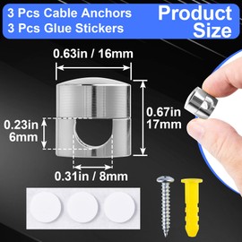 SmallCat 3 Sets Charger Holders for Cords, Silver Adjustable Cable Anchor Holders, Adhesive Metal Cord Clips, Cable Management Wire Organizers for Desk, Office, Nightstand