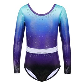 XFGIRLS Conjunto de leotardos de gimnasia para niñas con purpurina y pantalones cortos a juego, Púrpura oscuro, 7-8 Años