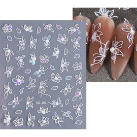 6 Sheets Flower Butterfly Nail Sticker 3D Self-Adhesive Butterfly White Black Pink Nail Decals Design Flower Butterfly Nail Charms Summer Nail Art Stickers for Women and Girls Acrylic Nail Decoration