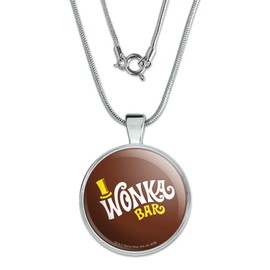 GRAPHICS & MORE Willy Wonka and The Chocolate Factory Wonka Bar Logo 1" Pendant with Sterling Silver Plated Chain