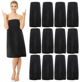 Tigeen 12 Pcs Spa Robe for Women Waffle Spa Wraps with Pocket Adjustable Closure Lightweight Towel Wraps for Bath Shower (Black,Simple)