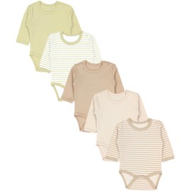 TupTam Long Sleeve Baby Bodysuit Set of 5 - Baby Bodysuit Made of 100% Cotton, Oeko-Tex Certified, Striped mix sage green beige