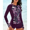 MISSVOG Women Two Piece Rash Guard Long Sleeve Half-Zipper UPF
