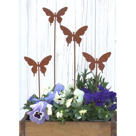 LB H&F Garden Stake, Rust Stake, Patina Rust Figure, Rust Decoration, Garden Decoration (Set of 4, Butterfly Stake, Rust)