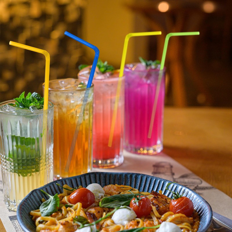 100 Pcs Colorful Plastic Straws - 8.26 Inch Flexible Disposable