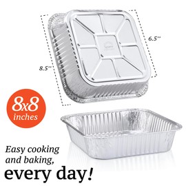 Bandejas desechables de aluminio para hornear, tamaño estándar, 20 x 20 cm, reciclables, cuadradas, contenedores de alimentos portátiles, 55