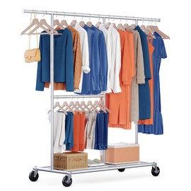 HOKEEPER Clothes Rack, Clothing Rack for Hanging Clothes Heavy Duty Garment Rack with Wheels Commercial Portable Freestanding Closet Rack with Shelves for Bedroom, Living Room, Laundry, Balcony, White