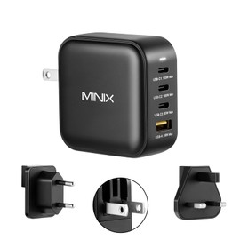 MINIX 100W Turbo 4-Ports GaN Wall Charger, 3 x USB-C port Fast Charging Adapter(Max 100W/20W), 1 USB-A (Max 18W). Compatible with USB-A and USB-C phones, laptop, tablet and More.(NEO P3)
