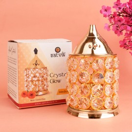 SATVIK STORE 6 Inch Crystal Glow Akhand Diya Diwali Gift/Diwali Deepawali Decoration Brass Decorative Crystal Oil Lamp Tea Light Holder Lantern Oval Shape Puja Lamp Indian Housewarming Gift Item