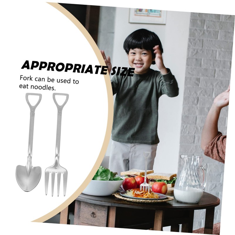 KICHOUSE 2pcs Stainless Steel Shovel Design Cutlery Set Multipurpose Fork