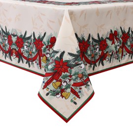 Wewoch Christmas Tablecloth, 60"x104" Water-Resistant Polyester Table Cloth with Bell Print, Ideal for Indoor Dining Holiday Décor