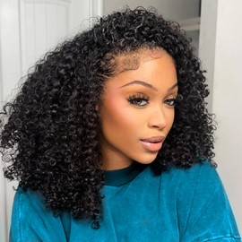 Legendhair Glueless V Part Wigs Human Hair Afro Kinky Curly Upgrade U Part Wigs for Black Women Kinky Curly V Part Human Hair Wigs Full Head Clip In Half Wig 200% Density 22 Inch