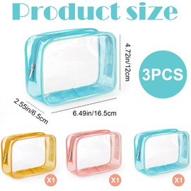 WUERKIYA Clear Toiletry Bags, Voyage Essential - Versatile Transparent Cosmetic Bags, Set of Three - Perfectly Sized for Travel, TSA-Approved & Fashionably Durable(Blue,Yellow,Pink)