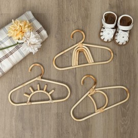 Marishi 3Pcs Rattan Hangers for Baby Clothes - Baby Clothes Hangers - Baby Rattan Room Accessories for Toddlers - Childrens Wood Hangers - Baby Garment Rack - Neutral Modern Baby Room Accessories