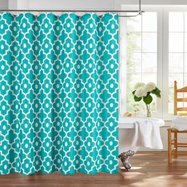 Biscaynebay Extra Long Textured Fabric Shower Curtains 72" W x 84" L, Turquoise Morocco Pearl Printed Hotel Spa Luxury Decorative Bathroom Curtain Machine Washable