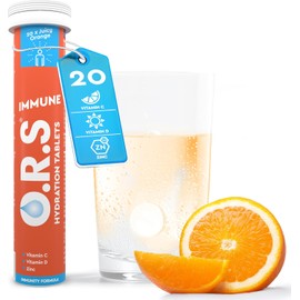O.R.S. Inmune Hidratación Tabletas con Electrolitos, Vitaminas C, D, Zinc y Antioxidantes para Bienestar y Recuperación | Veganas, Sin Gluten, Baja en Calorías, Sabor Naranja (20 Tabletas)
