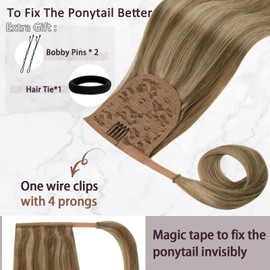 Runature Real Hair Braid Extensions, Blonde with Gold Blonde Clip-In Braid Extension, Real Hair, 70g, Ponytail Real Hair Extensions, Braid Hair Extensions, Straight Hair, 35cm, #10P16