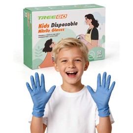 TREEGO Kids Disposable Gloves for Ages 4–8, Blue Kids Nitrile Gloves Food Safe Latex & Powder Free for Crafts, Painting, DIY Activities & Baking, XS 50 Count