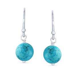 Set of Two Simple Round Bead Stabilized Turquoise & Soft Pink Coral Gemstone French Fish Hook Wire Ball Drop Earrings For Women.925 Sterling Silver