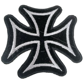 Iron Cross Embroidered Patch Black & Silver 3.5" Sew-On Jackets Hats Bags #12