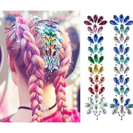 Rhinestone Hair Gems Tattoo, Festival BodyJewels Tattoo Sticker, Crystals Hair Gems Rainbow Bindi Body Jewelry, Mermiad Hair Face Forehead Gem Makeup for Festival Rave Party Outfit