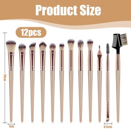 12 Stück Professionelles Makeup Pinsel Set Foundation Blush Powder Concealer Eye Shadow Brushes Champagne Gold Hochwertige Synthetik Makeup Pinsel