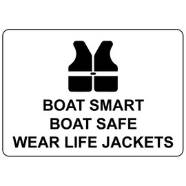 Aluminum Horizontal Metal Sign Multiple Sizes Boat Smart Safe Wear Life Jackets Black Personal Protection & Labels with Border Weatherproof Street Signage 14x10Inches