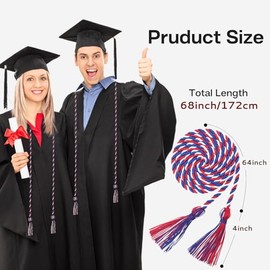 Lxzyu Graduation Cords,Honor Cords Graduation 2025,Cord for Graduation 2025 with Tassels for Grad Students Bachelor Gown Master Doctoral 67" Long Red White and Blue