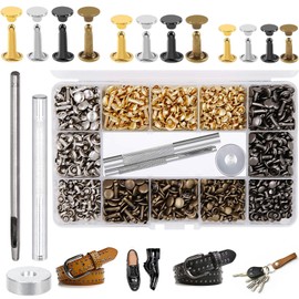 Set of 180 Leather Rivets Metal Rivets Double Cap in 3 Sizes, Handmade Hollow Rivets, Stud Earrings, Hollow Rivets with 3 Fixing Tools, Storage Box for DIY Leather Crafts, Clothing Decoration, 4