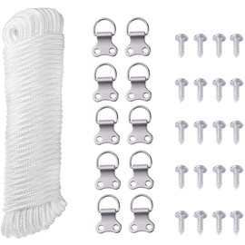 SISI UK® 6m x 3mm Picture Hanging Cord with 10 D-Ring Picture Frame Hanging Hooks and 20 Screws