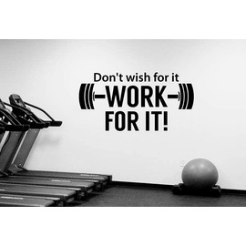 Don't Wish For It Fitness Inspirational Quote Wall Sticker Strength Sports Workout Lifestyle Motivational Saying Vinyl Decal Barbell Positive Lettering Art Deocrations for Home Training Room Gym Decor hq128