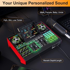 Podcast Microphone Bundle with Live Sound Card Audio Mixer, Podcast Equipment Bundle with 3.5mm Condenser Microphone for Pc/Phone Live Streaming Singing Gaming, Sound Board with Voice Changer, Denoise