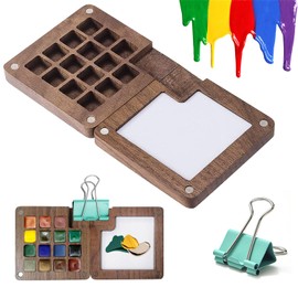 15 Grid Mixing Palette Wet Palette Mixing Palette Painting Sketchbook Palette Wooden Mini Travel Sketchbook with 1 Clip for Watercolour Painting