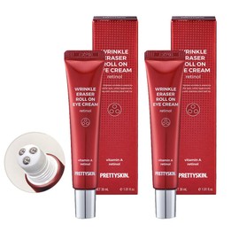 PRETTYSKIN Roll On Eye Cream 30ml/1.01fl.oz. with Vitamin A and Stainless Steel ball Tip for Wrinkle Eraser and Elasticity (Retinol x 2CT)