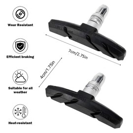 2 Pairs V Bike Brake Pads, 70mm V Brake Blocks, Bicycle Brake Blocks Set with Hex Nuts and Spacer, 1 hexagonal spanner and thread core included, for Road Bikes Mountain Bikes