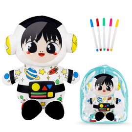 IFOYO Coloring Plush Toy with 5 Washable Markers, Astronauts Doodle Dolls, Coloring Stuffed Animal for Kids, DIY Airbrush Plush, Color Animals Washable, Scribble Pets for Birthday Gift