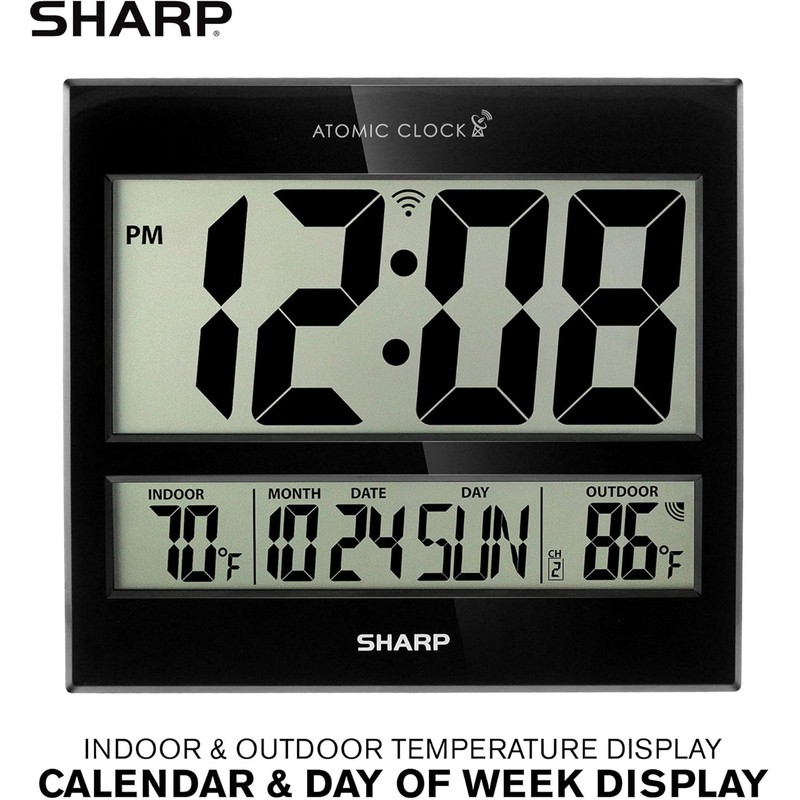 Sharp Atomic Clock – Never Needs Setting, Jumbo 3” Easy-Read