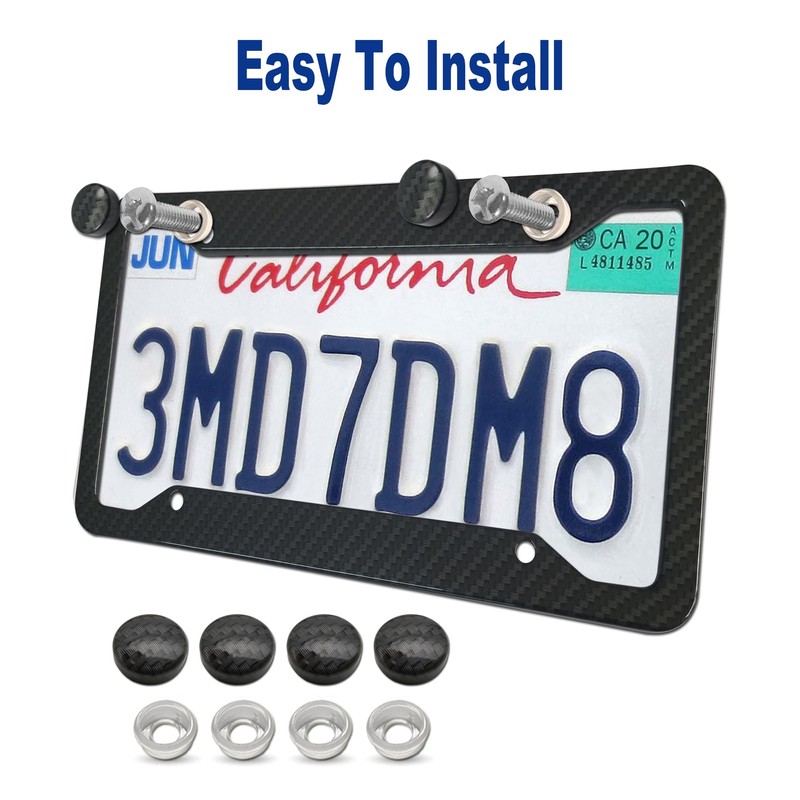 BGGTMO Carbon Fiber License Plate Frames- 2 Pack Black Aluminum
