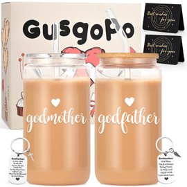 Gusgopo Godparents Proposal Gift, Godmother & Godfather Set of 2 18 Oz Can Glass Cups, Best Godparents Day Gift from Godchild, Christmas Birthday Christening Day Gifts for Godparents