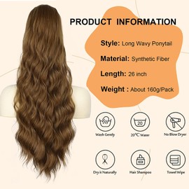 YEESHEDO Ponytail Hairpiece Brown Long Wavy Curls Hairpiece Braid with Drawstring Ponytail Natural Synthetic Hair Extensions for Women Afro Braid Ponytail 60 cm